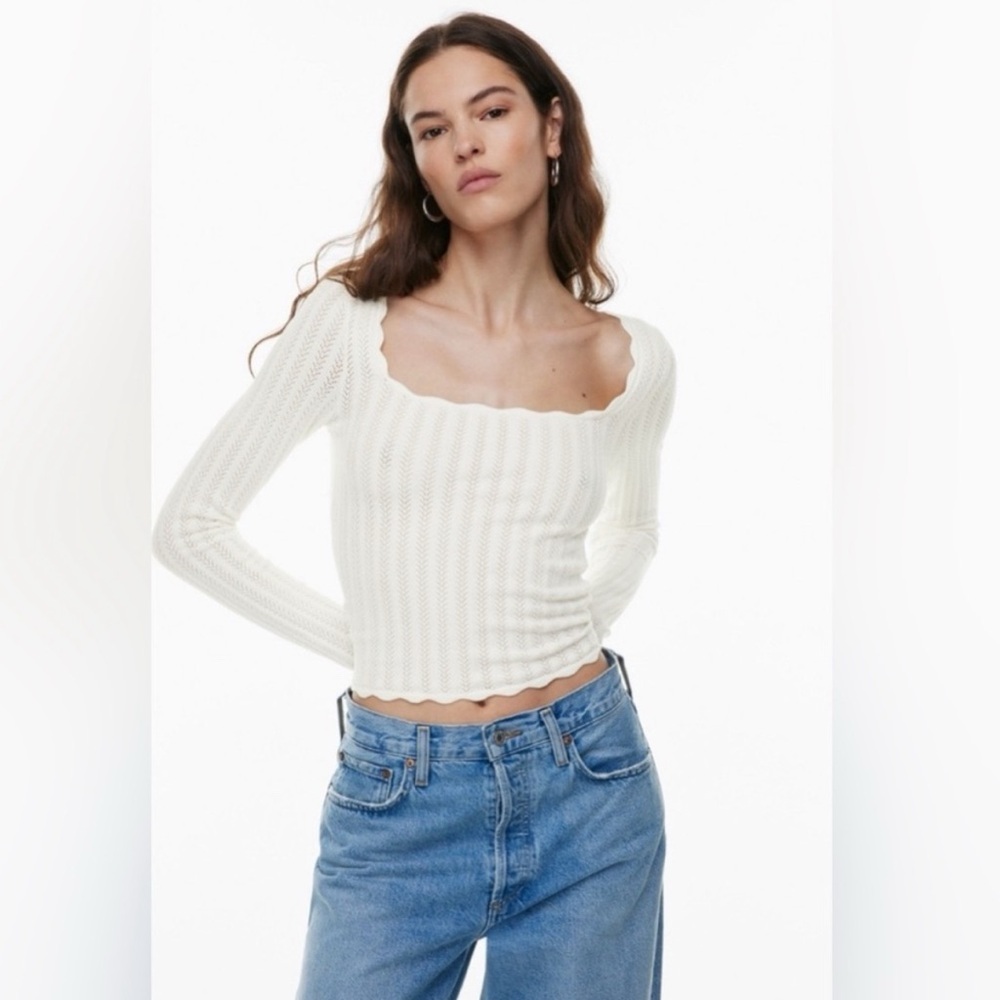 Wilfred Cream Ribbed Square-Neck Long Sleeve Top